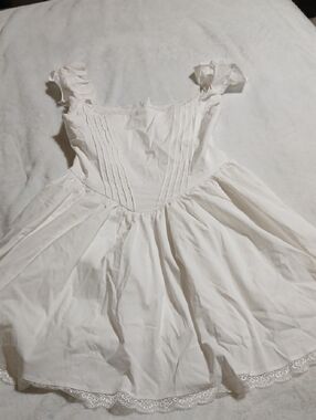 White Ruffle Strap Prom Dress with Pintuck Bodice